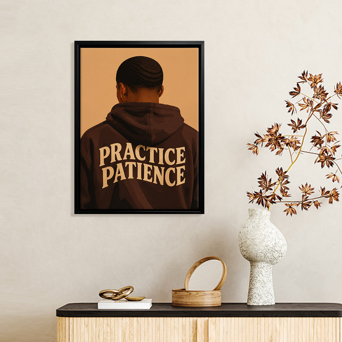 Framed Art Print 'Practice Patience' Motivational Wall Decor for Home Office