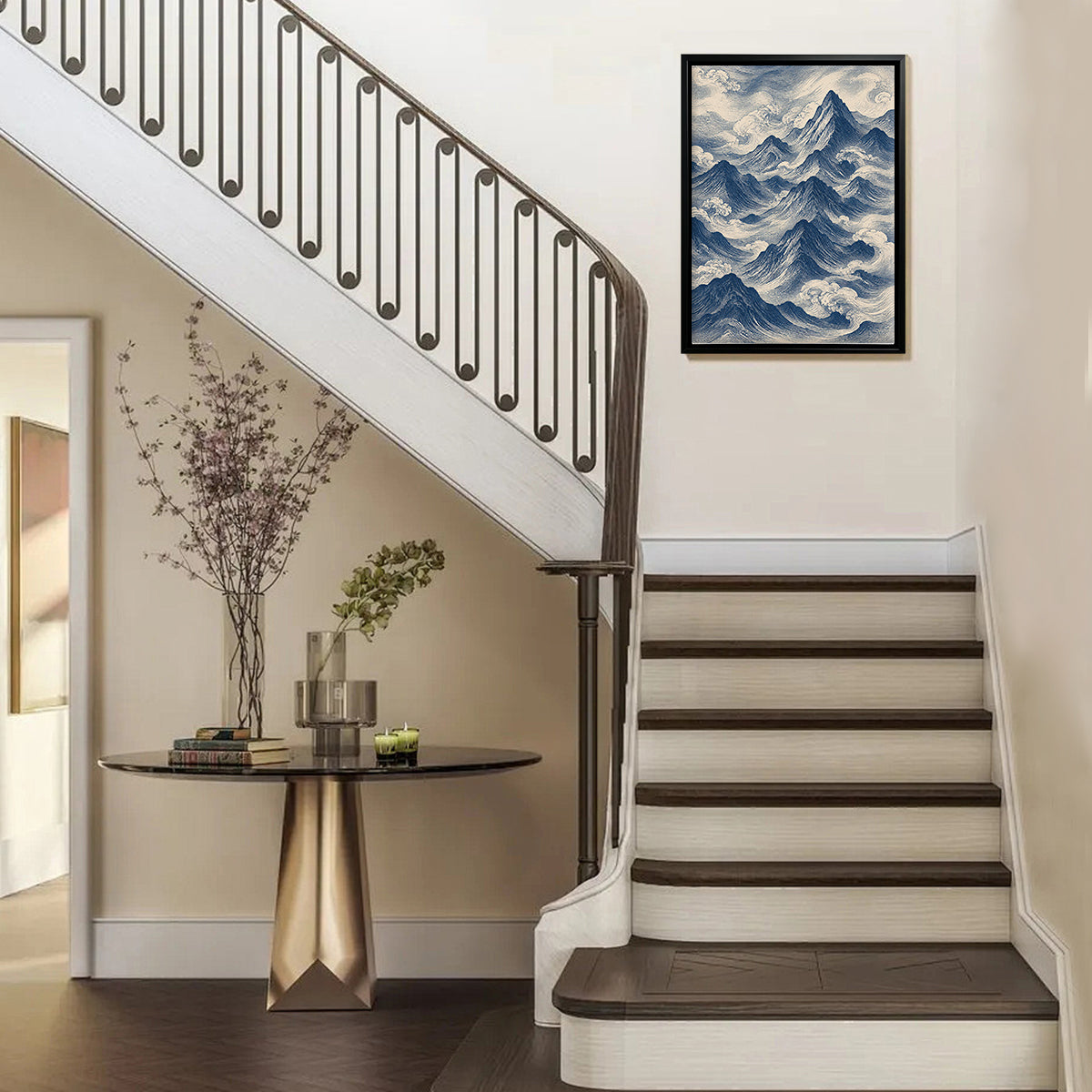 Framed Mountain Waves Art Print, Vintage Style, High-Quality Paper, Perfect for Home or Office Decor