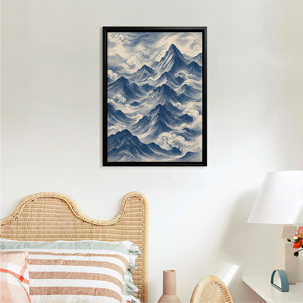 Framed Mountain Waves Art Print, Vintage Style, High-Quality Paper, Perfect for Home or Office Decor