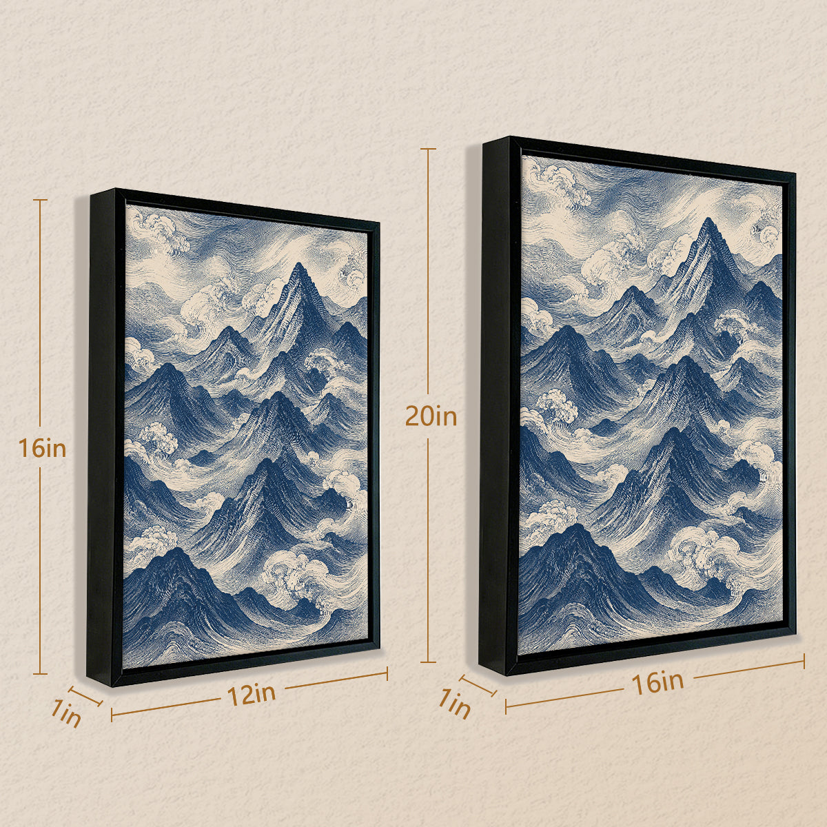 Framed Mountain Waves Art Print, Vintage Style, High-Quality Paper, Perfect for Home or Office Decor