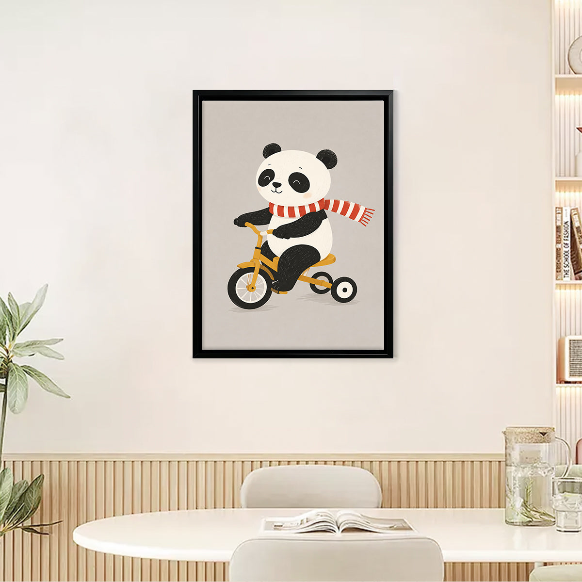 Framed Art Print of Panda Riding Tricycle, Adorable Animal Design, High-Quality Matte Finish, Perfect for Nursery or Home Decor