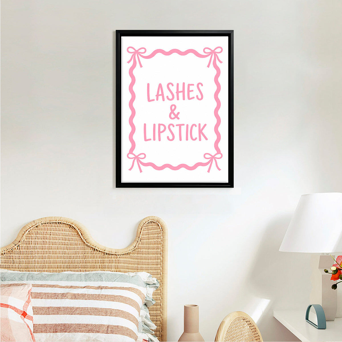 Framed Lashes & Lipstick Art Print, Modern Feminine Design, High-Quality Matte Finish, Perfect Home Decor for Any Room in New York