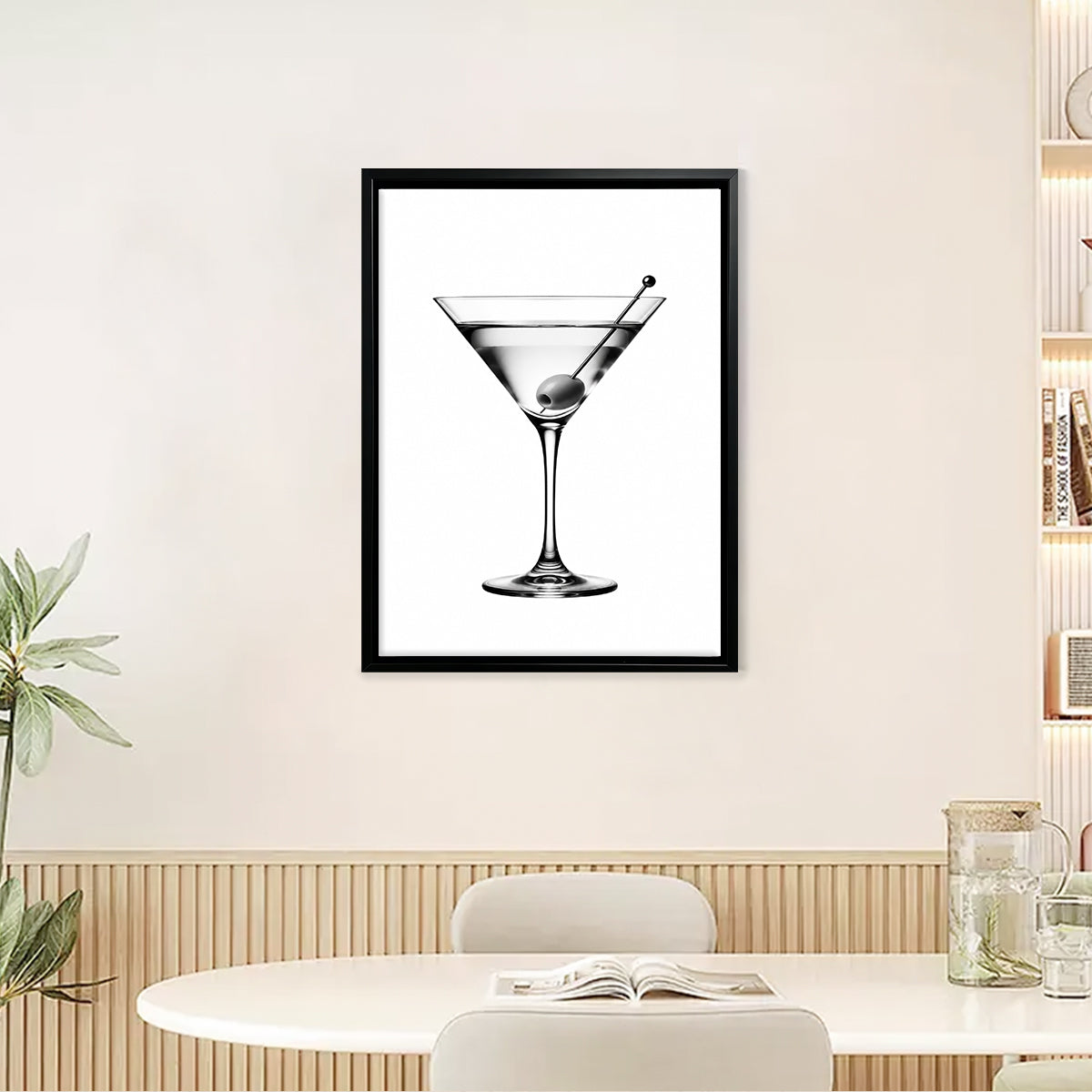 Framed Black and White Martini Glass Art Print, Elegant Bar Theme, High-Quality Matte Finish, Perfect Home Decor for Living Room or Bar