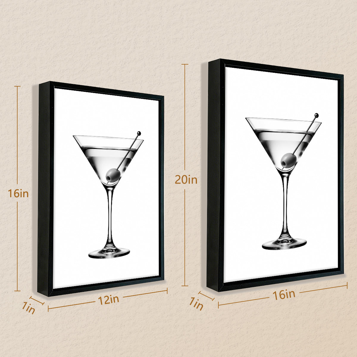 Framed Black and White Martini Glass Art Print, Elegant Bar Theme, High-Quality Matte Finish, Perfect Home Decor for Living Room or Bar