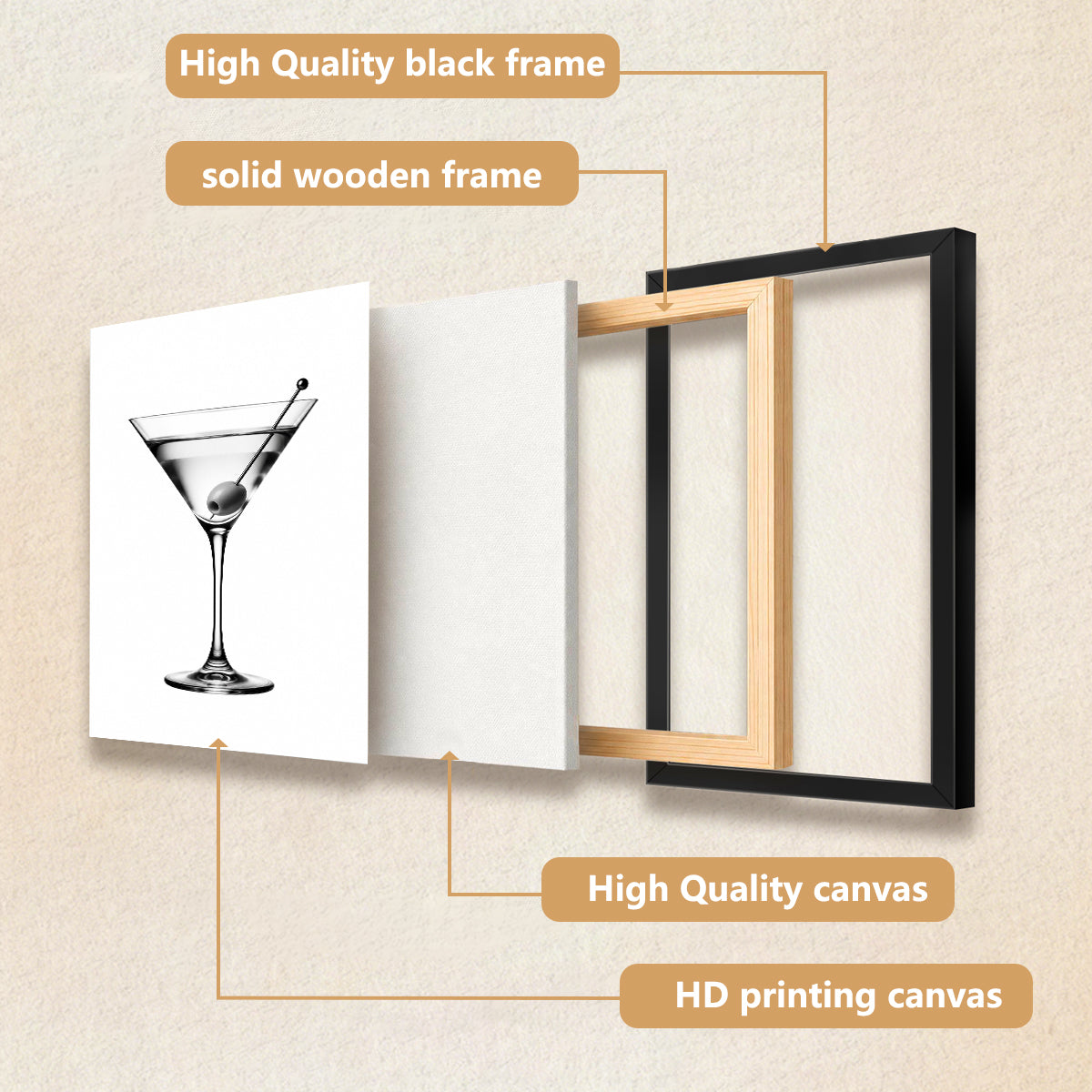 Framed Black and White Martini Glass Art Print, Elegant Bar Theme, High-Quality Matte Finish, Perfect Home Decor for Living Room or Bar
