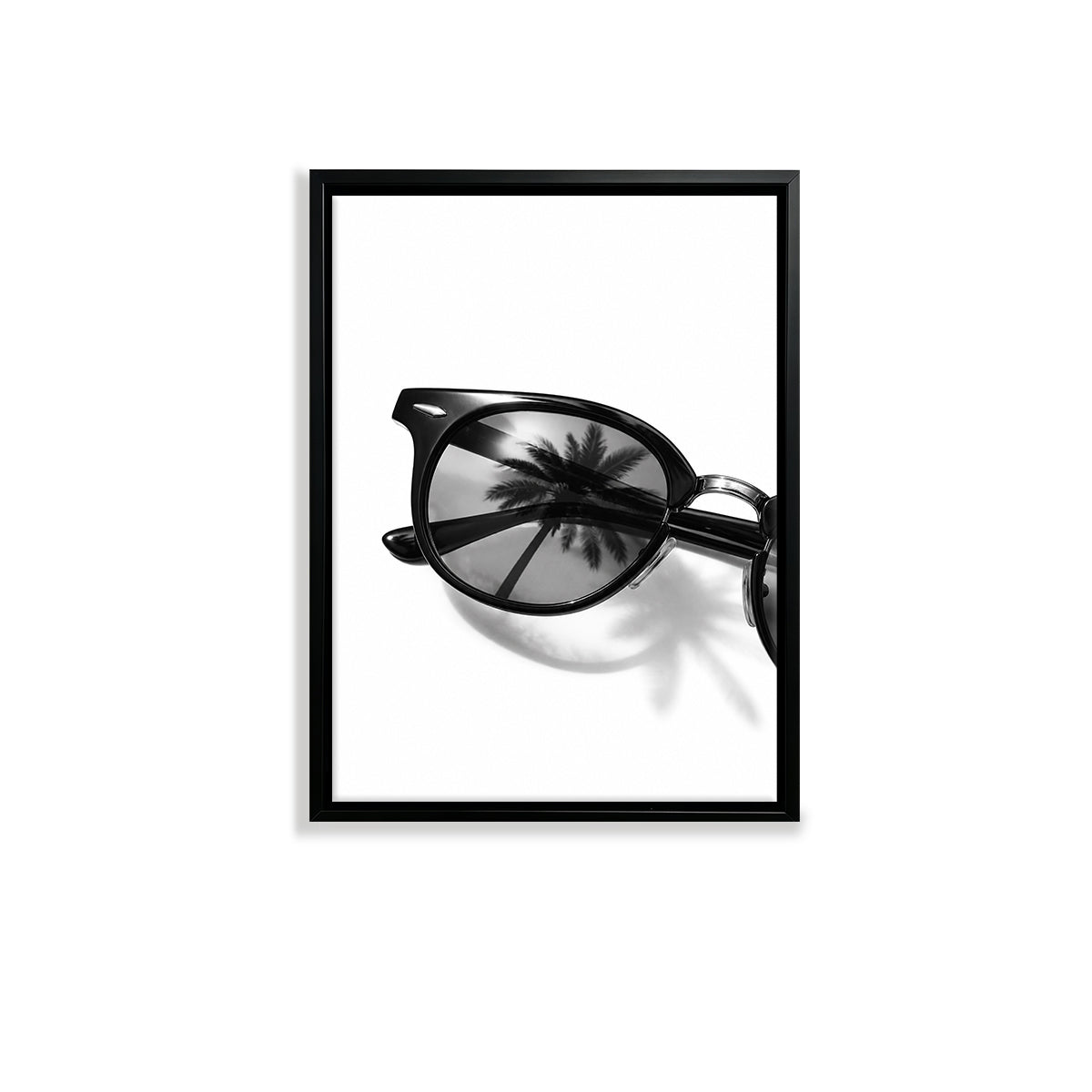 Black Sunglasses with Palm Tree Reflection Art Print, Modern Minimalist Framed Wall Decor for Home or Office