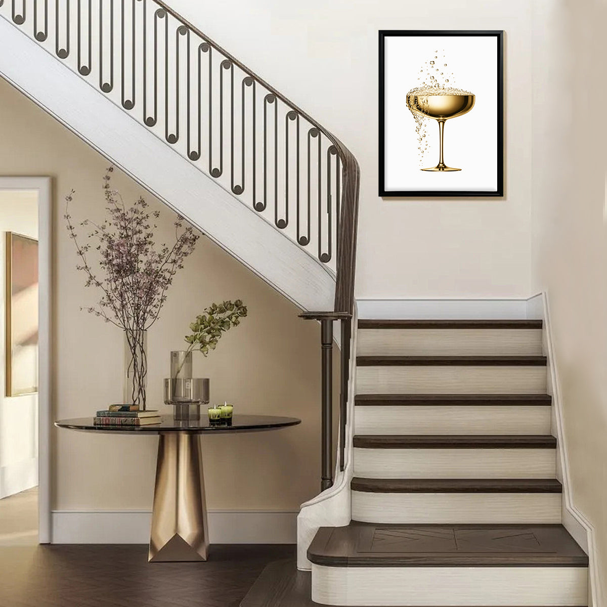 Modern Golden Champagne Glass Art Print, Elegant Design for Home Decor, Perfect Gift for Any Occasion