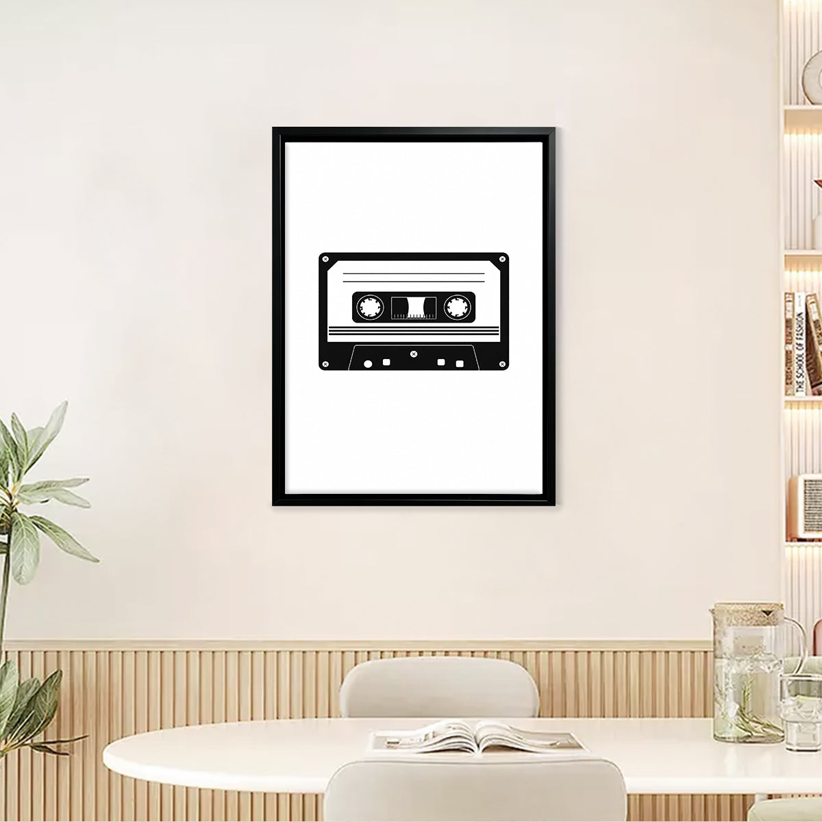 Framed Cassette Tape Art Print, Retro Style, High-Quality Black and White Design, Perfect for Home Decor in California