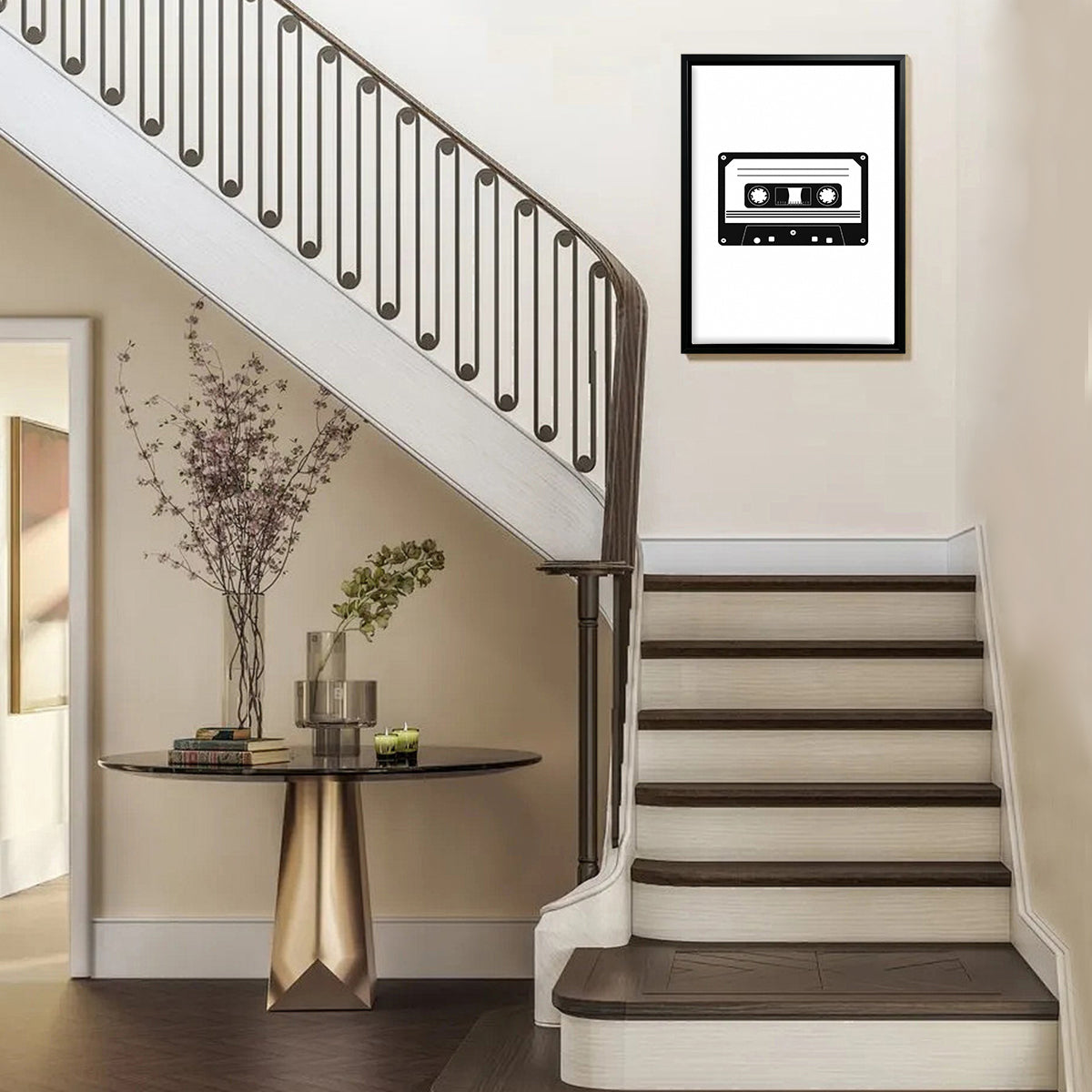 Framed Cassette Tape Art Print, Retro Style, High-Quality Black and White Design, Perfect for Home Decor in California