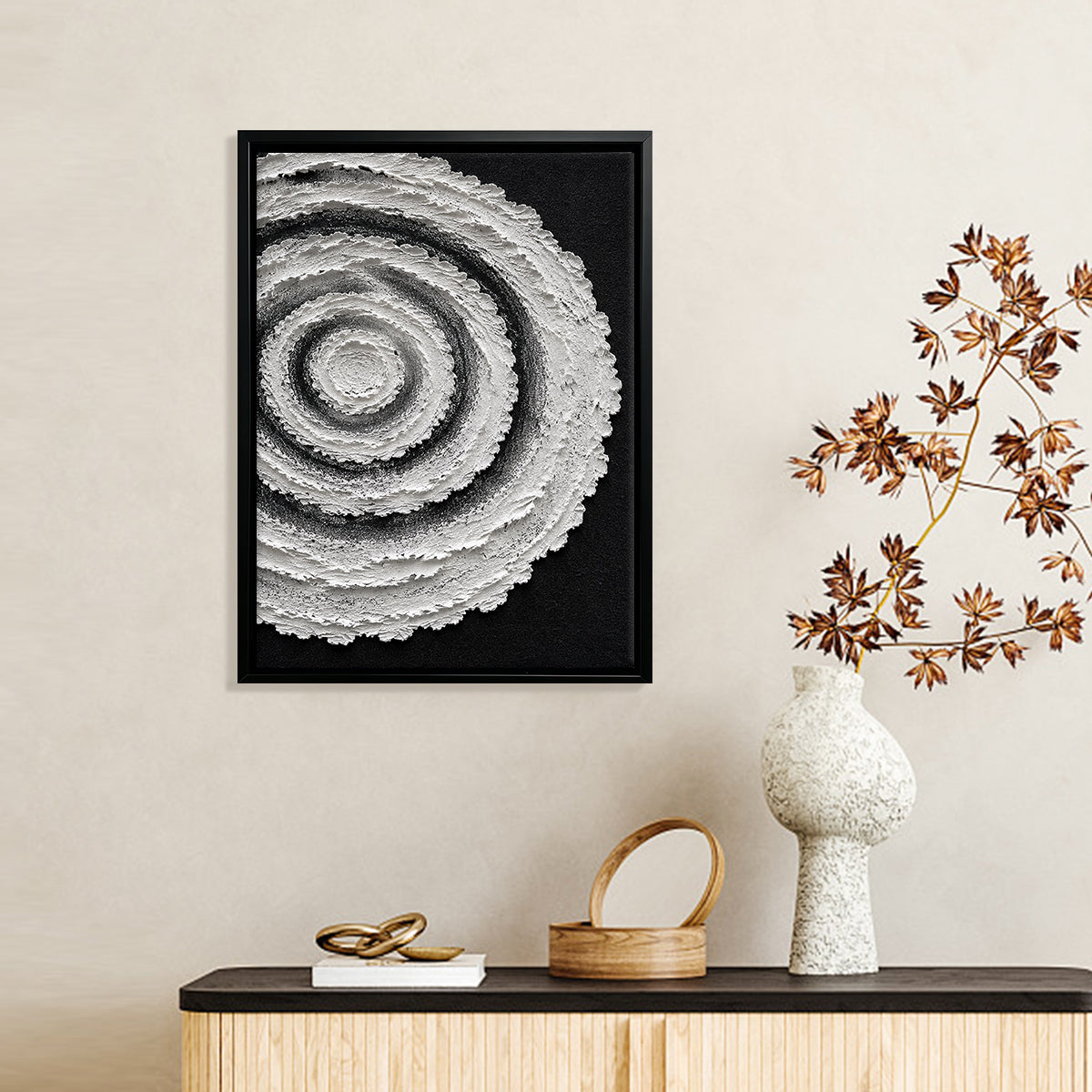 Abstract Spiral Wall Art Print in Black Frame, Modern Home Decor for Living Room or Staircase