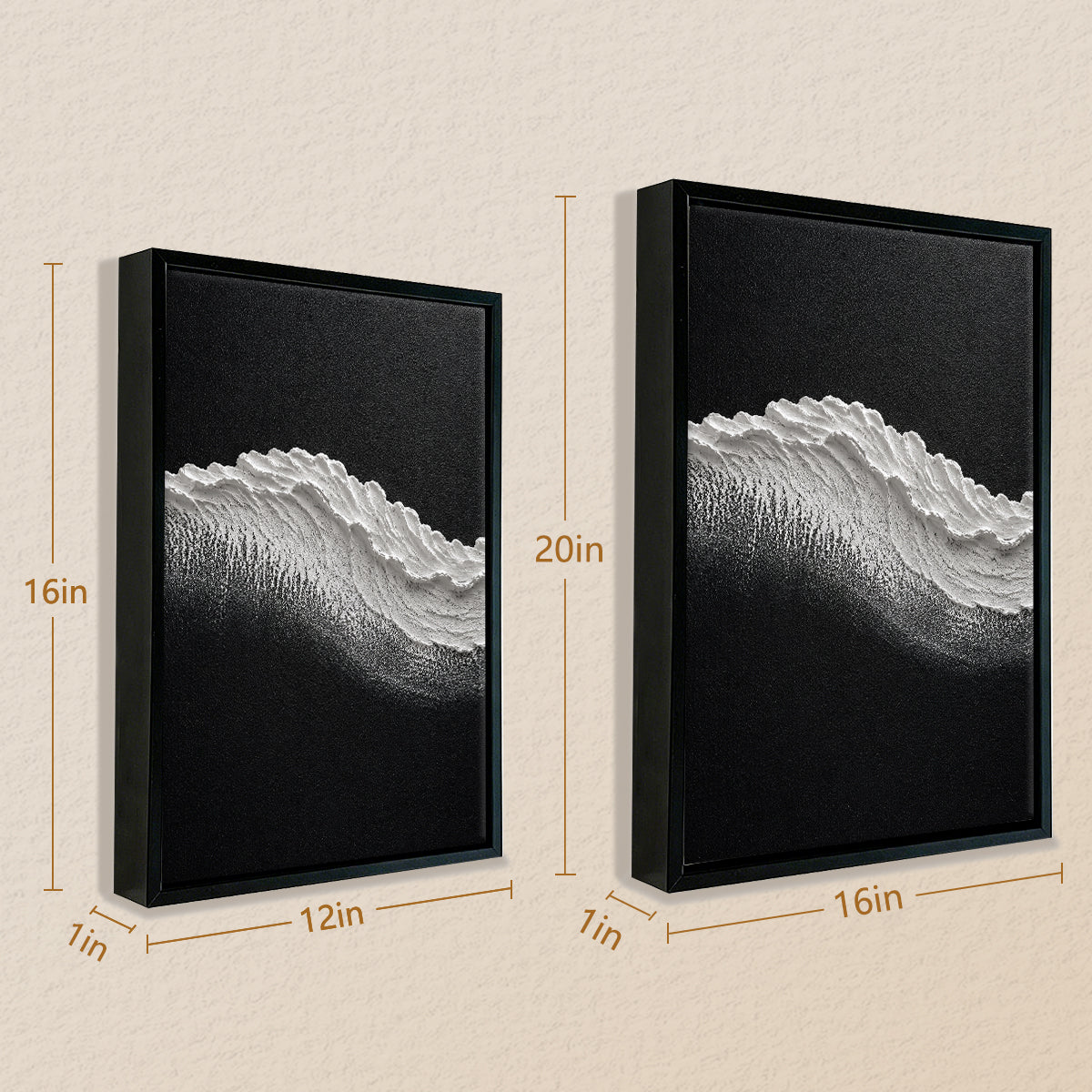 Abstract Wave Art Print in Black Frame, Modern Coastal Decor for Living Room or Staircase