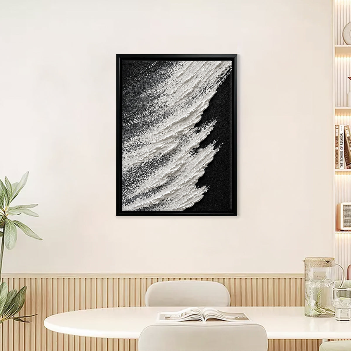 Abstract Black White Brushstroke Art Print Modern Framed Canvas Perfect for Home Office Decor