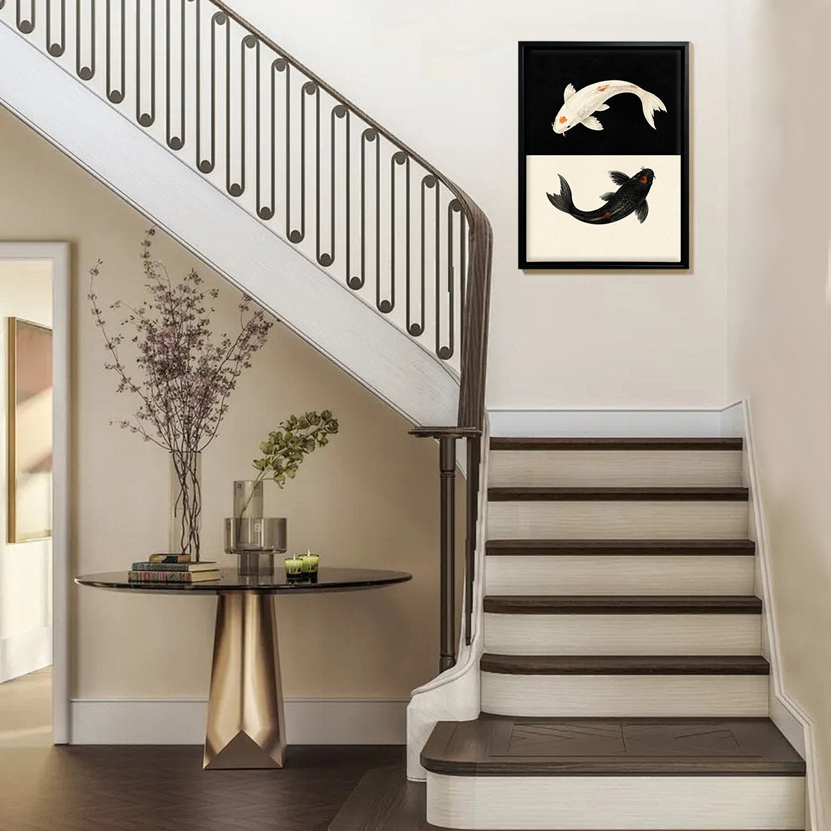 Framed Koi Fish Art Print, Yin Yang Design, High-Quality Canvas, Perfect Home Decor for Any Room