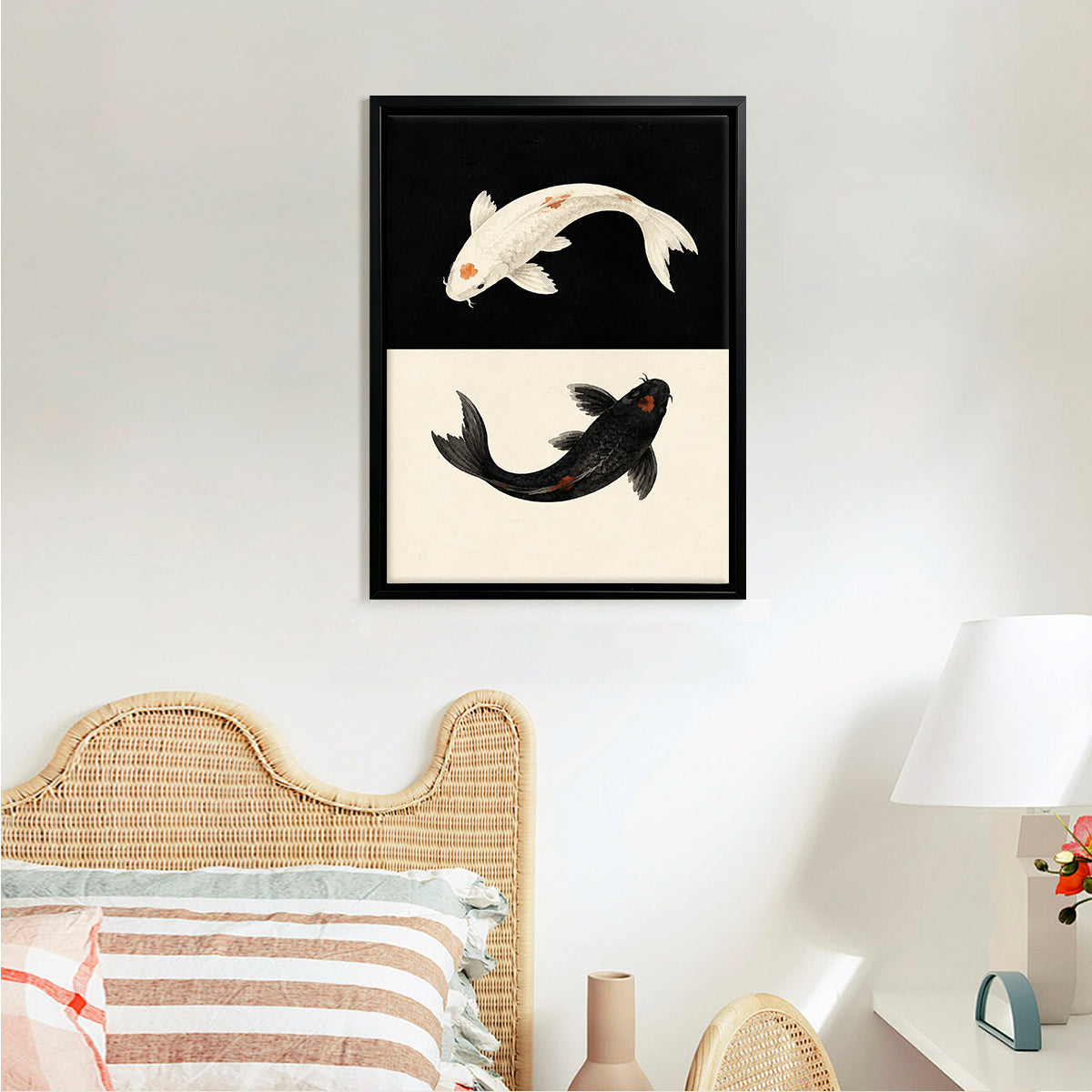 Framed Koi Fish Art Print, Yin Yang Design, High-Quality Canvas, Perfect Home Decor for Any Room