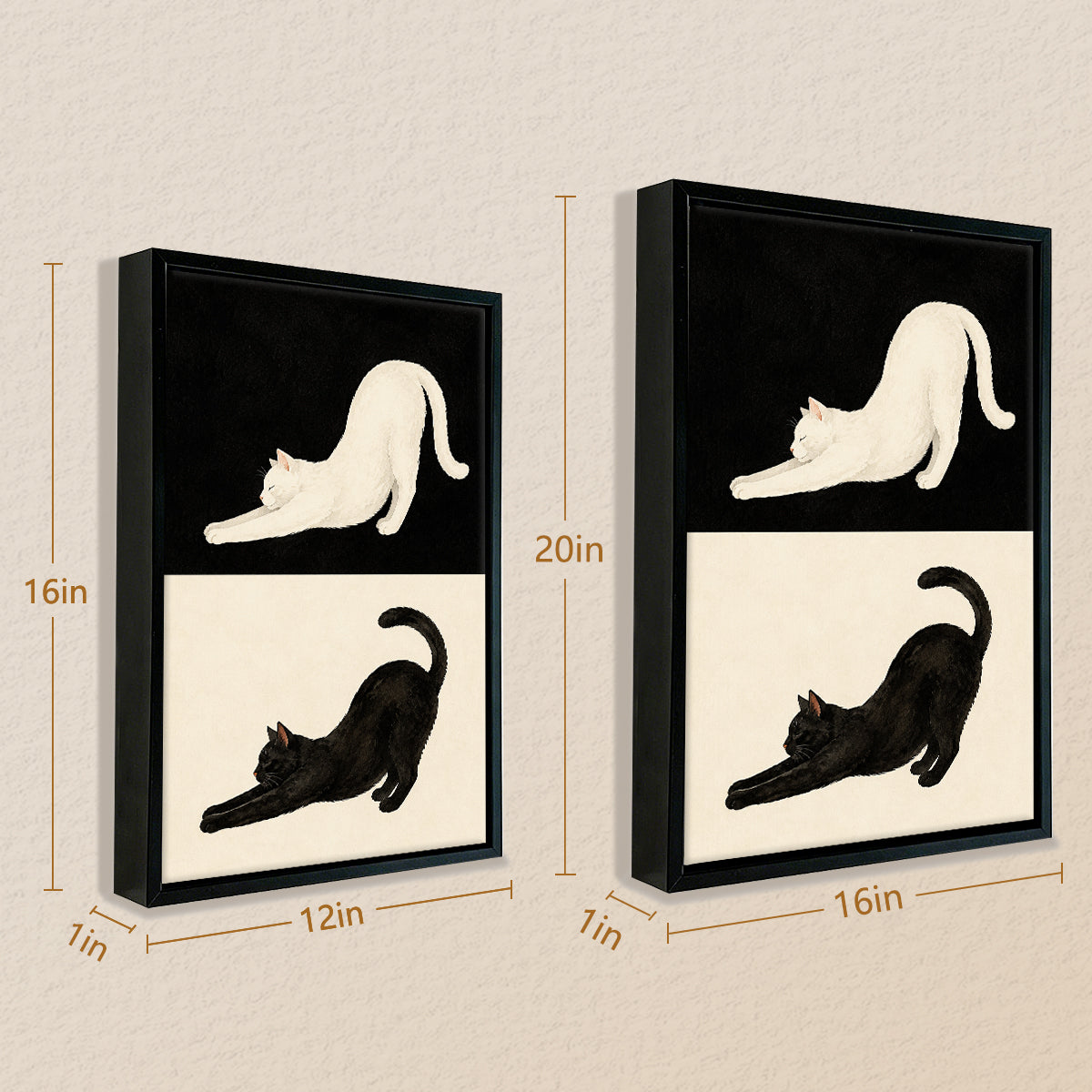 Framed Cat Stretching Art Print, Black and White Modern Home Decor, Perfect for Living Room or Bedroom