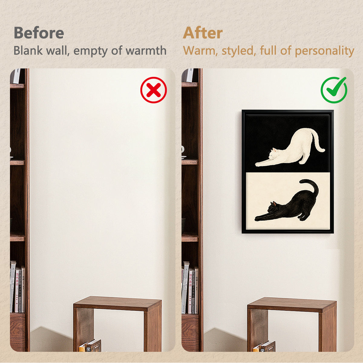 Framed Cat Stretching Art Print, Black and White Modern Home Decor, Perfect for Living Room or Bedroom