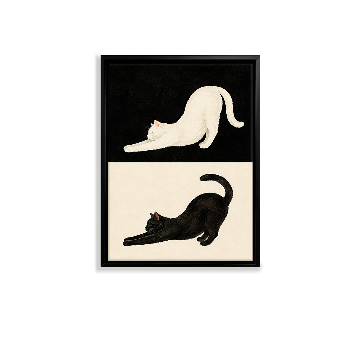 Framed Cat Stretching Art Print, Black and White Modern Home Decor, Perfect for Living Room or Bedroom