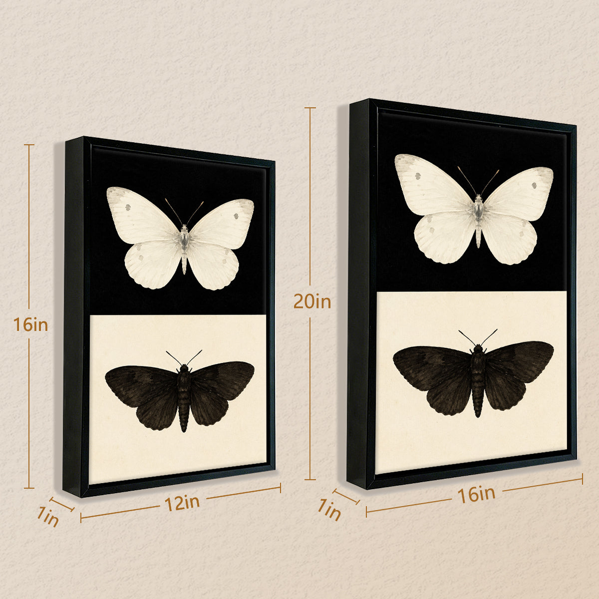 Framed Butterfly Art Print Featuring White and Black Moth Designs, Elegant Home Decor for Any Room