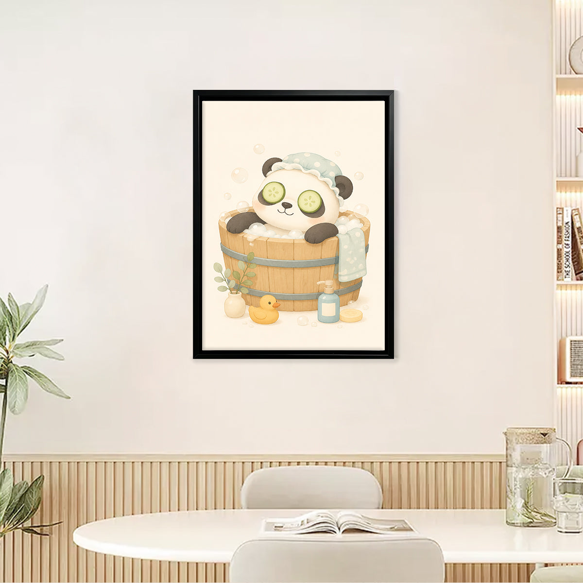 Cute Panda Spa Bath Framed Art Print, Whimsical Home Decor for Any Room