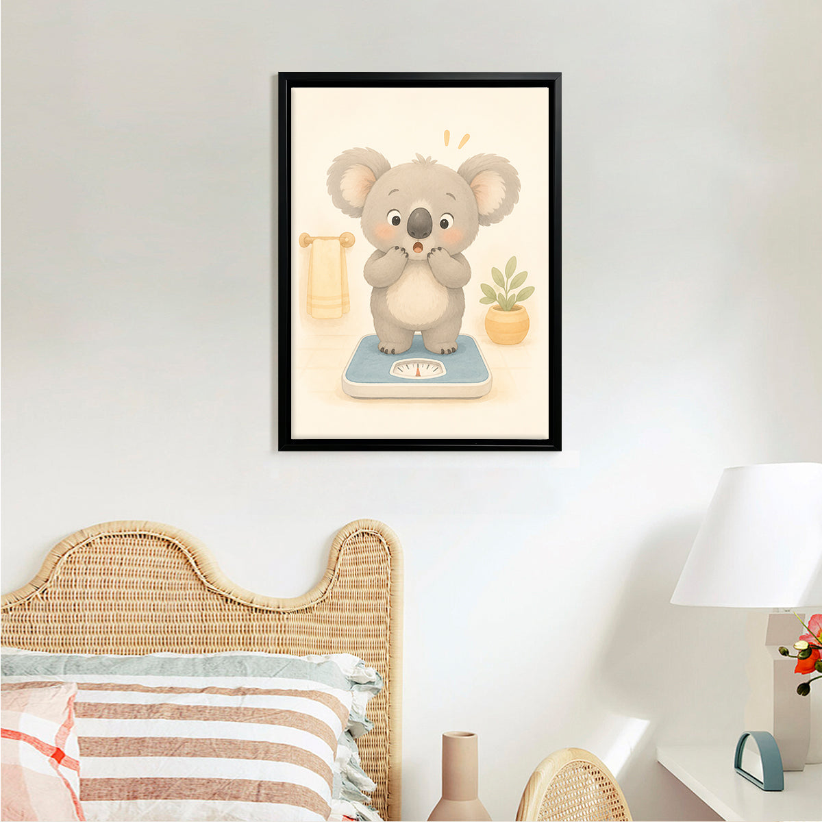 Framed Koala Bathroom Scale Art Print, Adorable Animal Illustration, High-Quality Matte Finish, Perfect Home Decor for Any Room