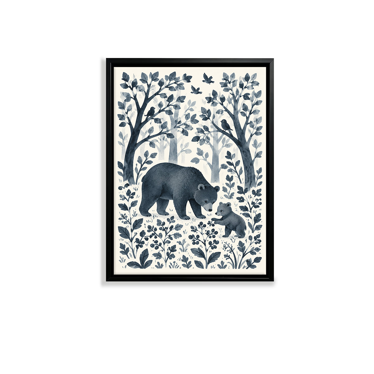 Framed Forest Bear & Cub Art Print, Watercolor Style, Perfect for Home Decor or Gift