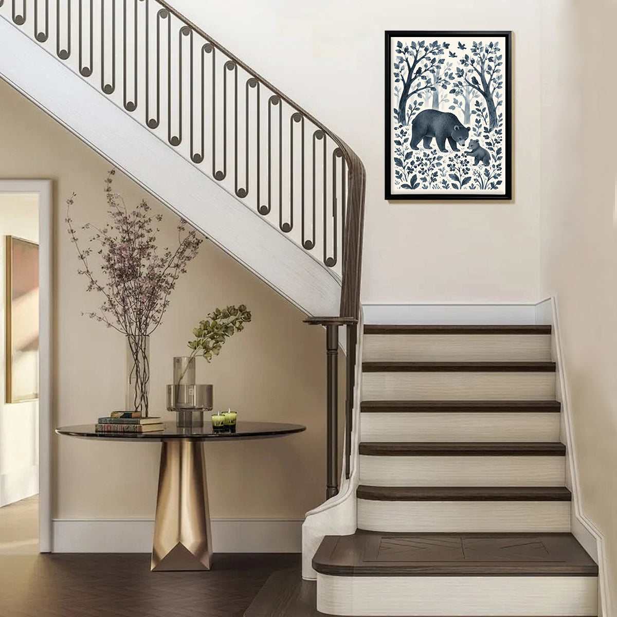 Framed Forest Bear & Cub Art Print, Watercolor Style, Perfect for Home Decor or Gift