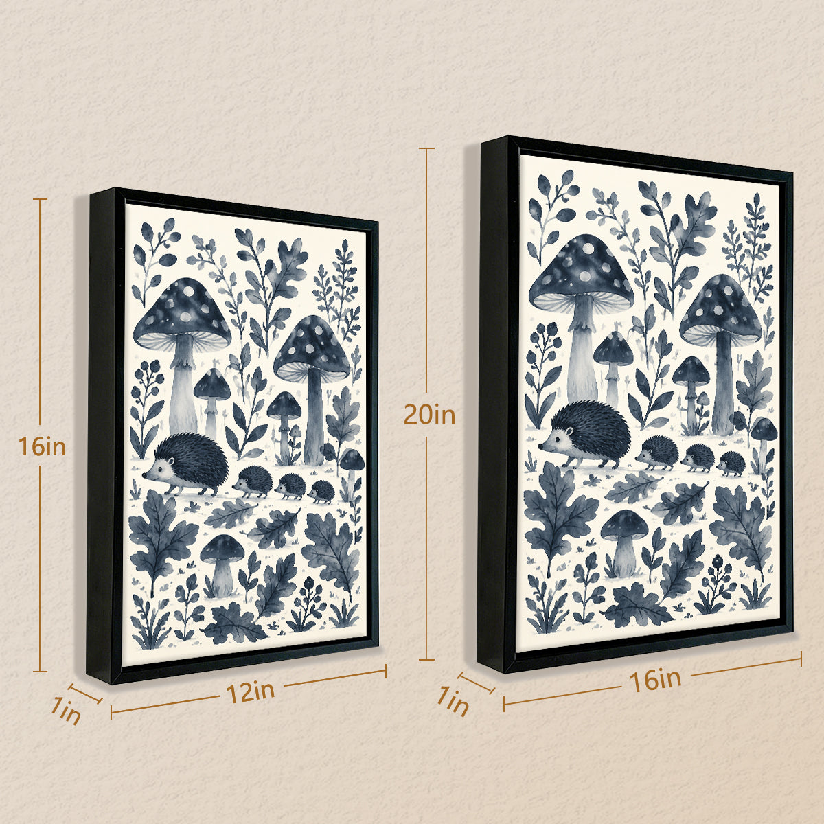 Framed Hedgehog and Mushroom Forest Art Print, Vintage Style, High-Quality Paper, Perfect for Home Decor in New York
