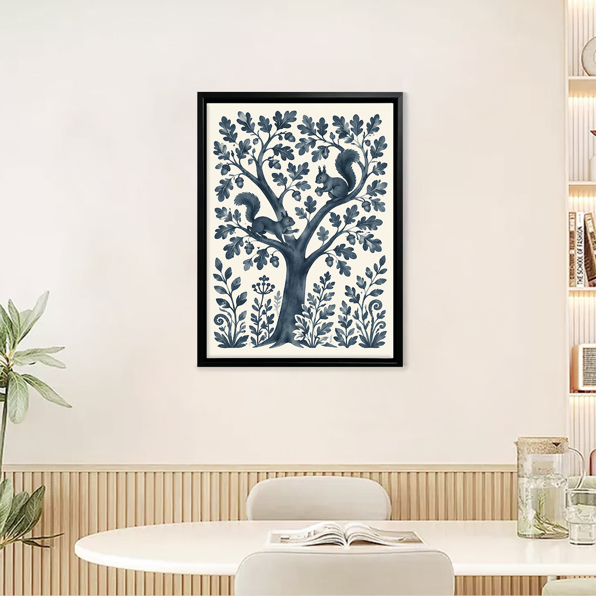 Framed Squirrel Tree Art Print, Vintage Blue Design, Perfect Home Decor for Any Room