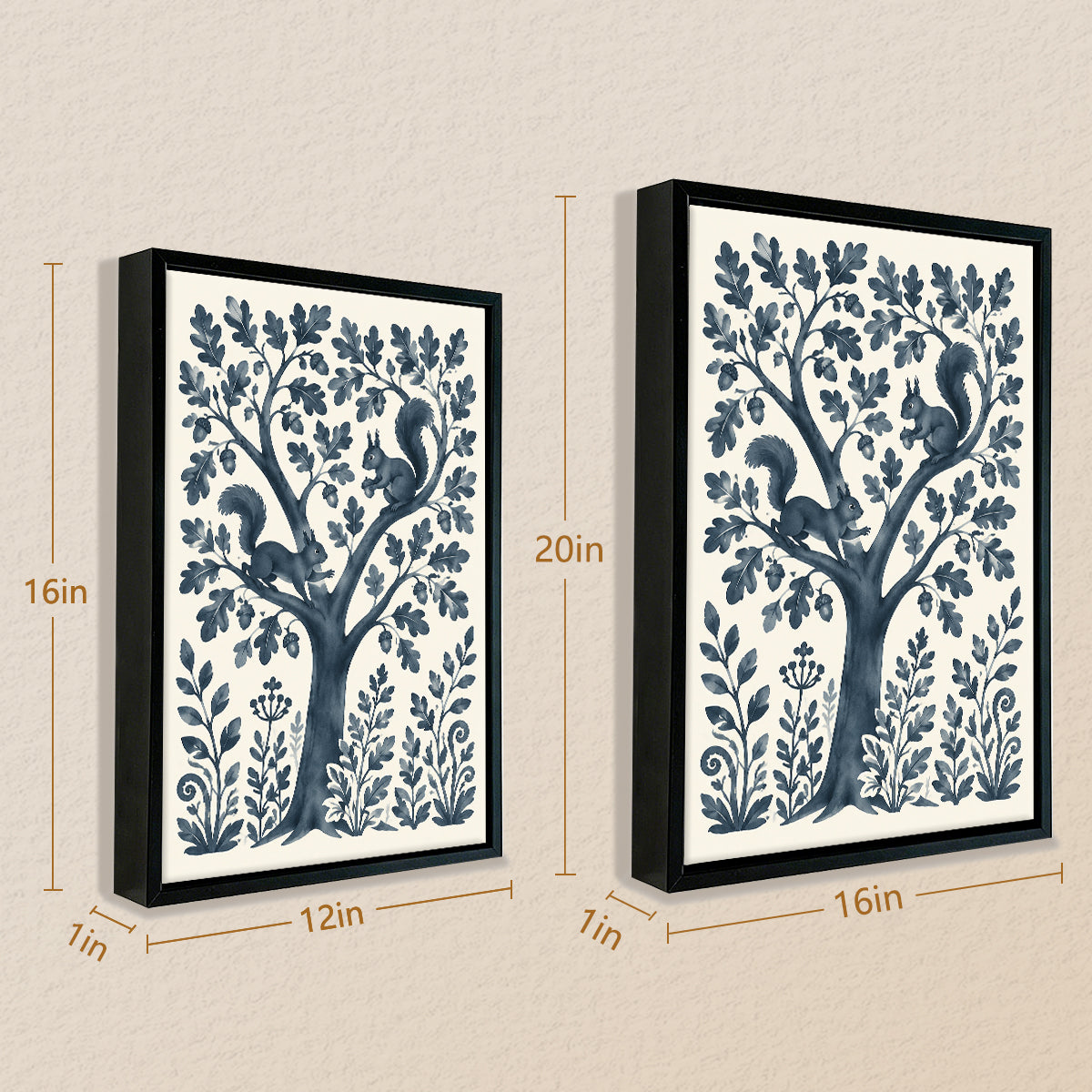 Framed Squirrel Tree Art Print, Vintage Blue Design, Perfect Home Decor for Any Room