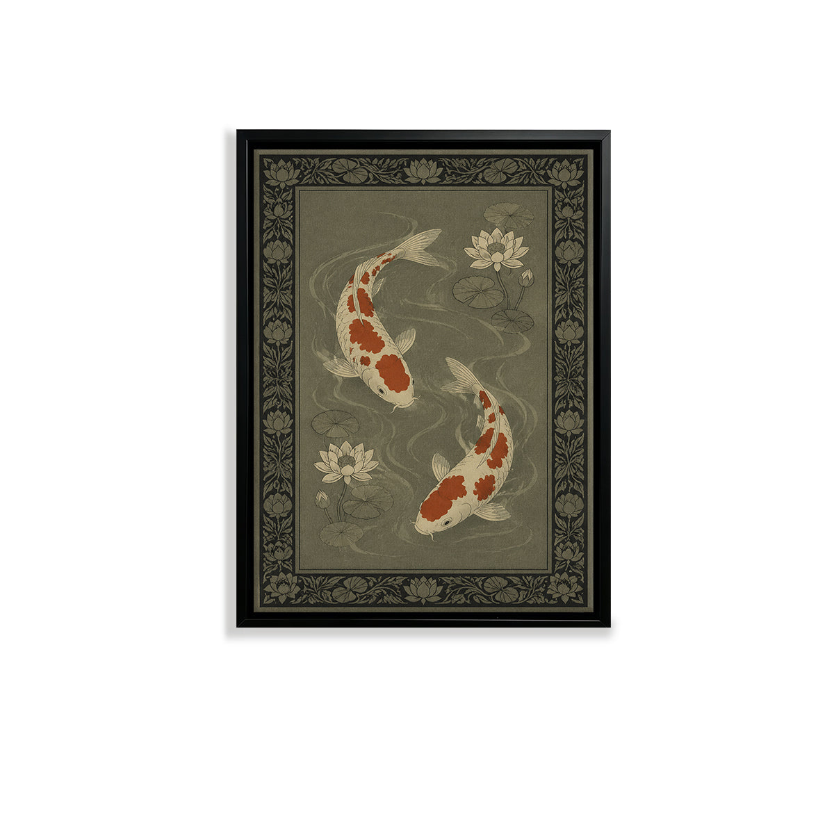 Framed Koi Fish and Lotus Art Print, Vintage-Inspired, High-Quality Matte Finish, Perfect for Home Decor in Any Room