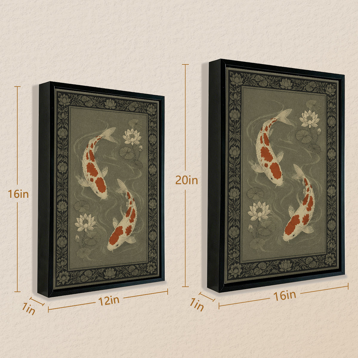 Framed Koi Fish and Lotus Art Print, Vintage-Inspired, High-Quality Matte Finish, Perfect for Home Decor in Any Room