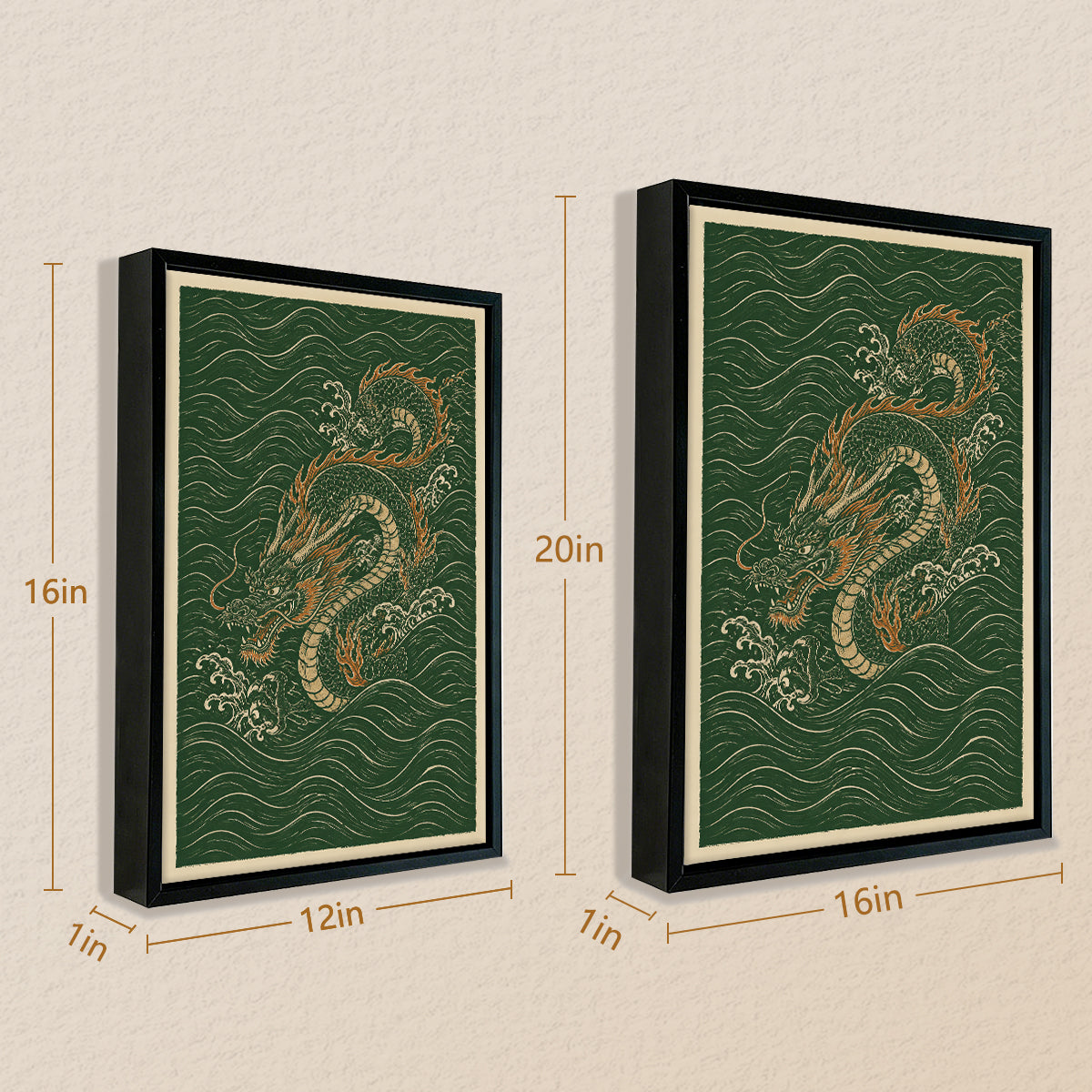 Framed Oriental Dragon Art Print, Vintage Style, High-Quality Giclee on Canvas, Perfect for Home Decor in New York