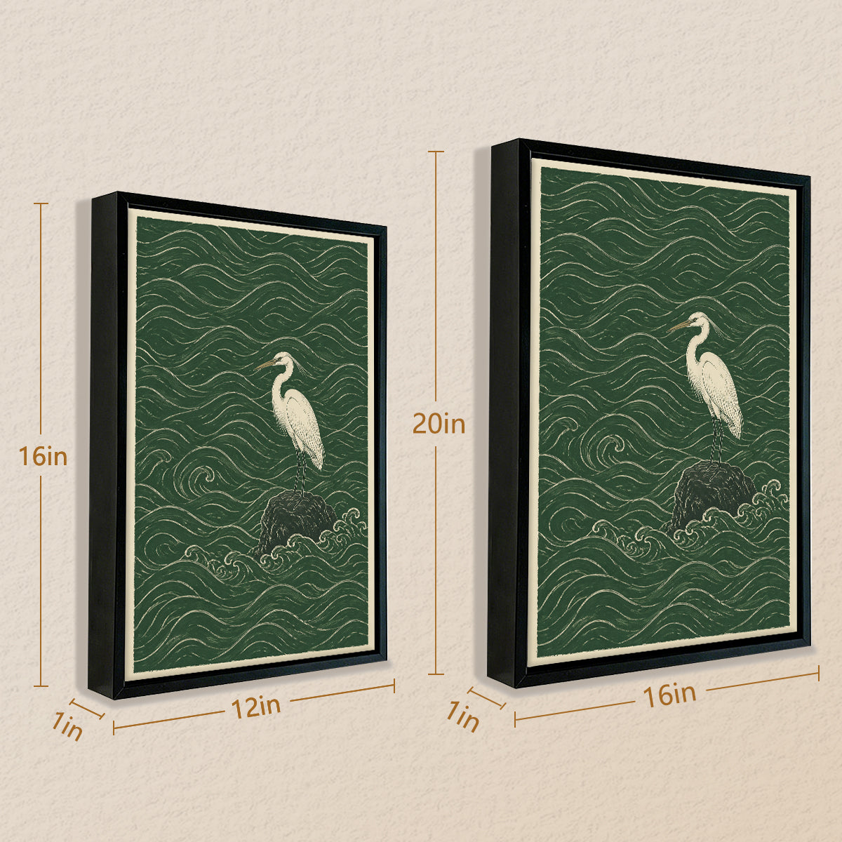 Framed Art Print of Heron on Rock Amidst Waves, Vintage Style, High-Quality Matte Finish, Perfect Home Decor for Living Room or Bedroom