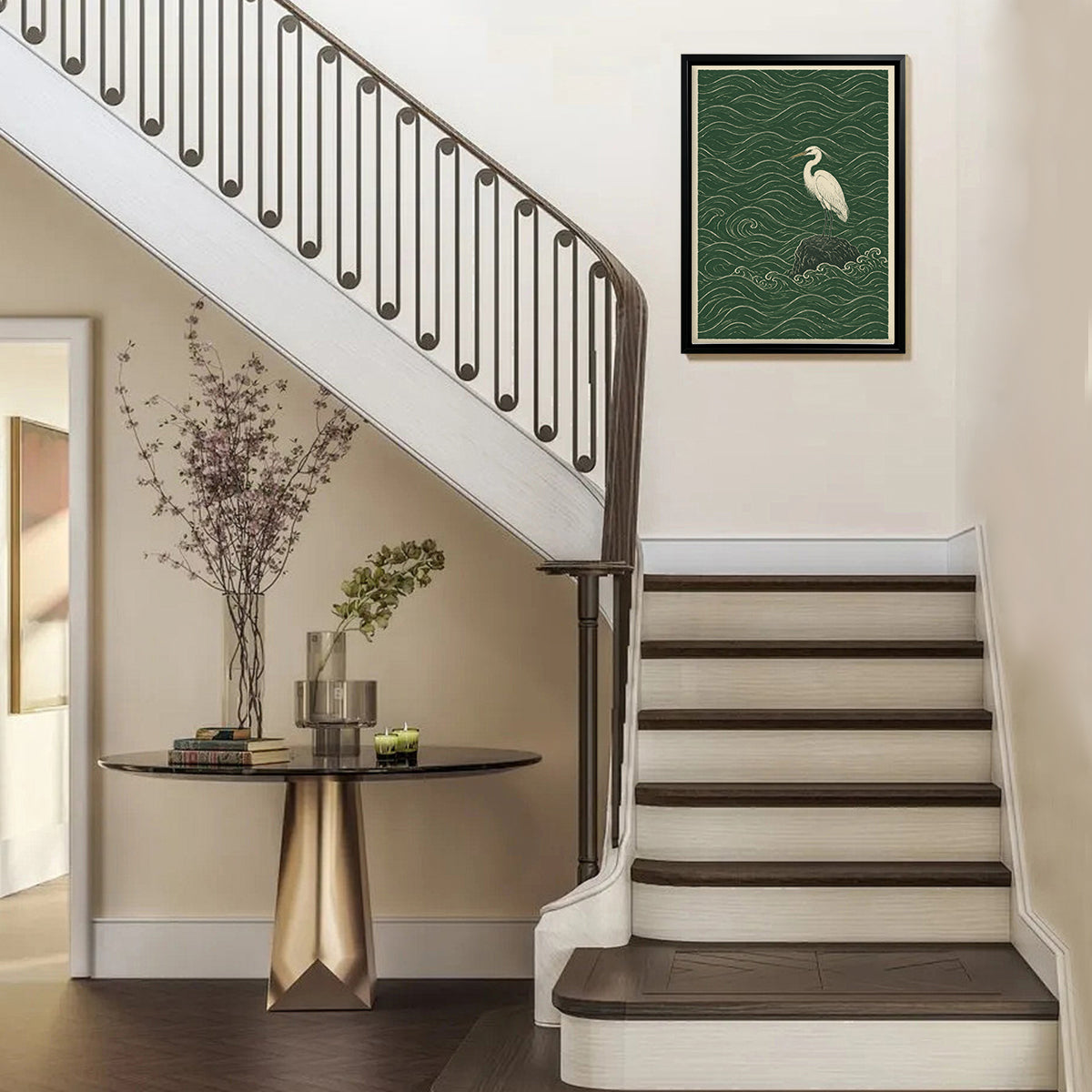 Framed Art Print of Heron on Rock Amidst Waves, Vintage Style, High-Quality Matte Finish, Perfect Home Decor for Living Room or Bedroom