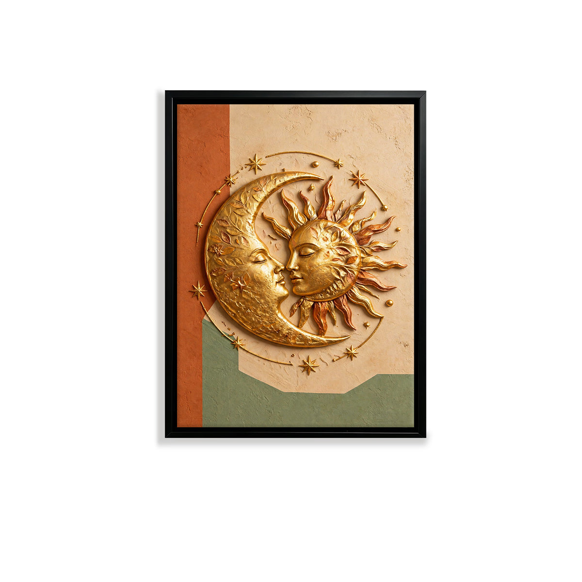 Framed Sun and Moon Wall Art, Vintage Style, Gold Finish, Perfect for Home Decor in Any Room