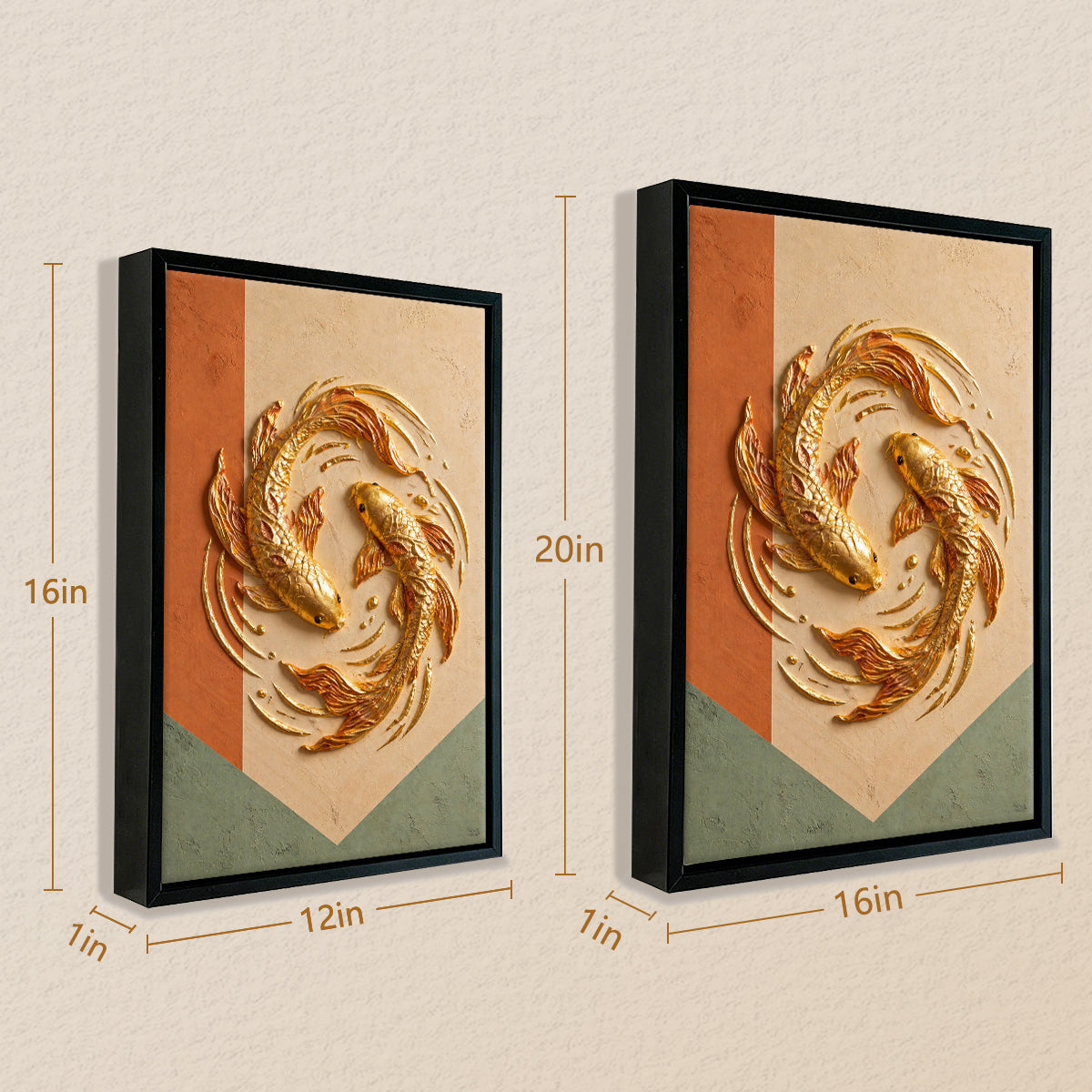Framed Golden Koi Fish Artwork, Modern Asian-Inspired Design, High-Quality Craftsmanship, Perfect Home Decor for Living Room or Office