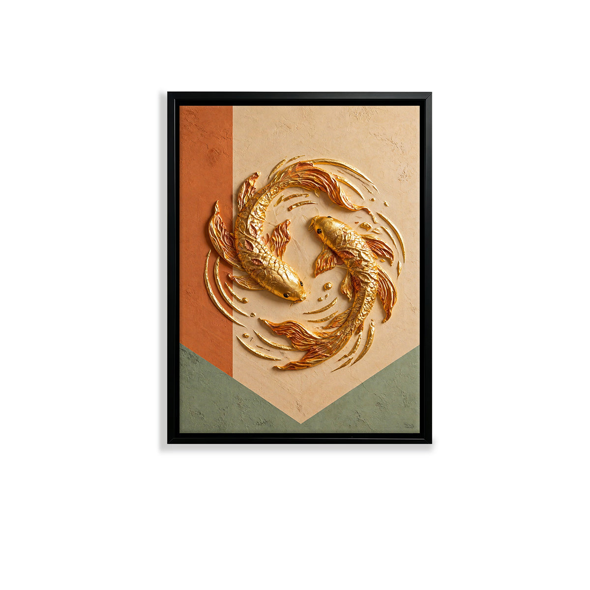 Framed Golden Koi Fish Artwork, Modern Asian-Inspired Design, High-Quality Craftsmanship, Perfect Home Decor for Living Room or Office
