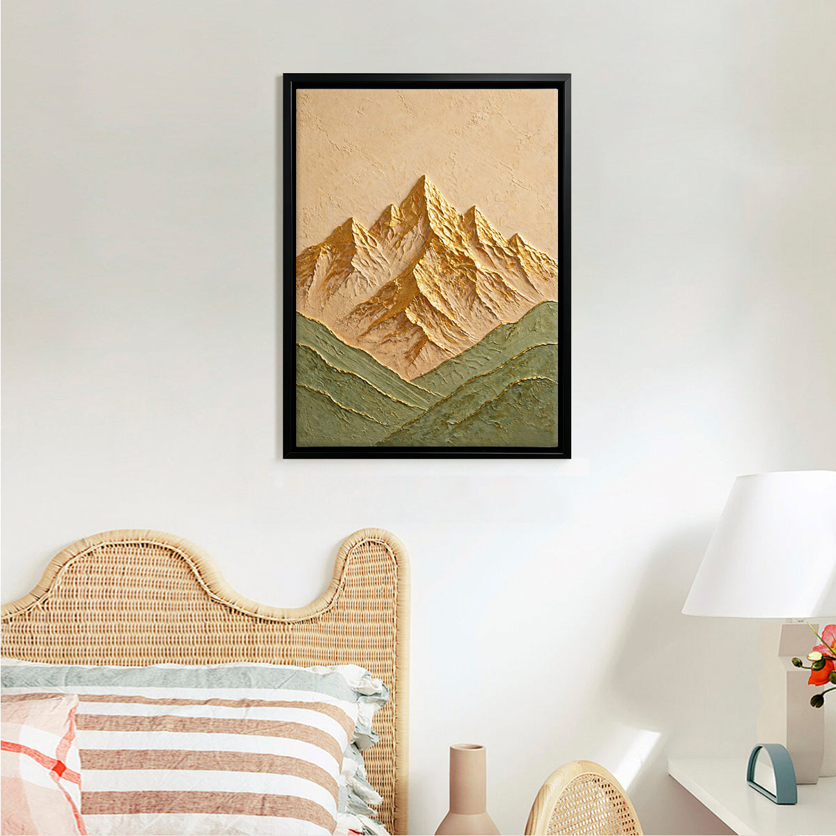 Framed Mountain Landscape Art Print, Modern Abstract Design, High-Quality Canvas, Perfect for Home Decor in California