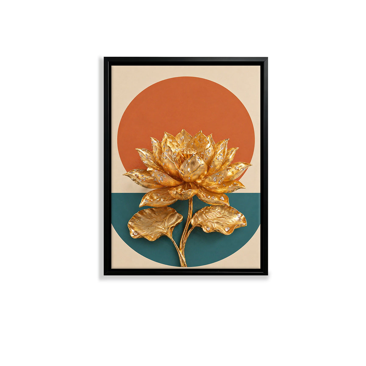 Golden Lotus Wall Art Print, Modern Abstract Design, High-Quality Framed Canvas, Perfect for Home Decor in California