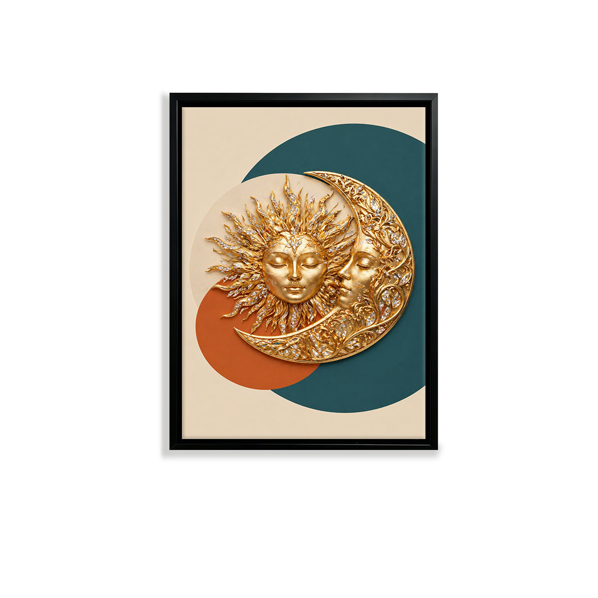 Modern Sun and Moon Wall Art Decor, Gold Finish, Abstract Design for Living Room or Bedroom