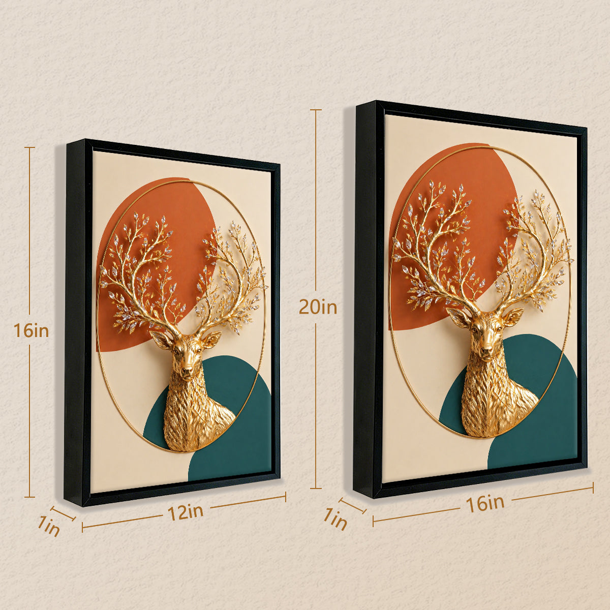 Modern Golden Deer Wall Art with Crystal Antlers, Nordic Style Decor for Living Room or Hallway
