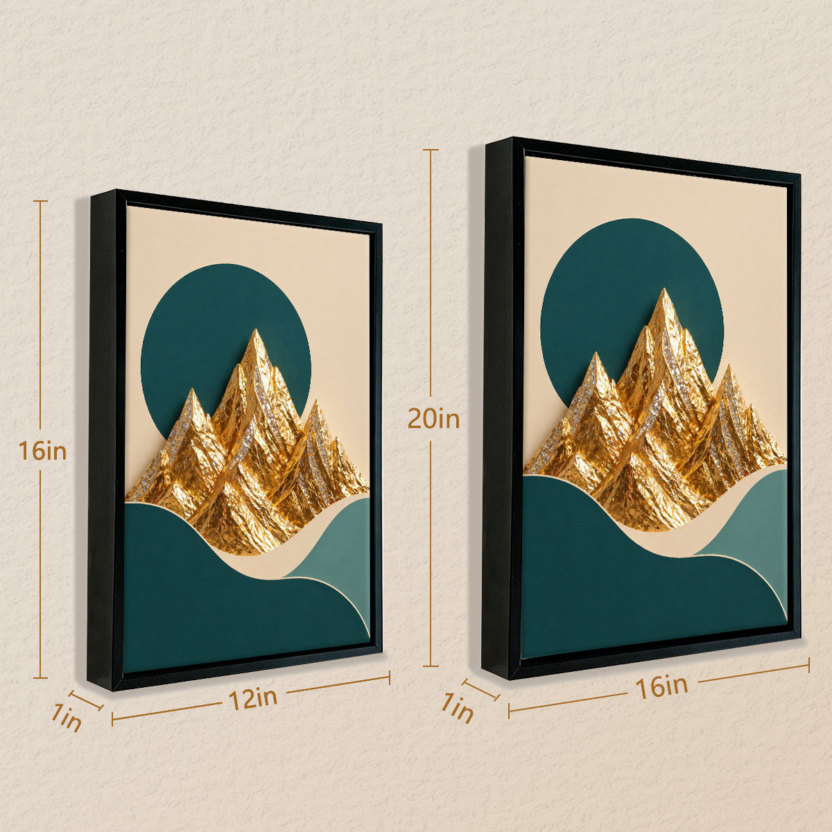 Abstract Golden Mountain Wall Art Print, Modern Nordic Style, Framed Canvas for Living Room or Office Decor
