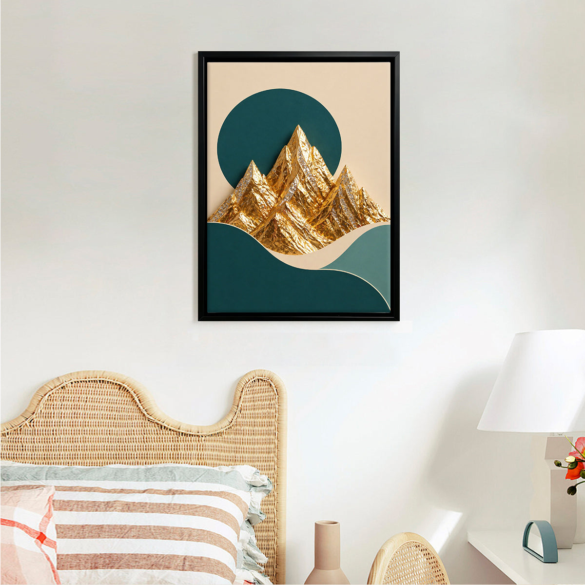 Abstract Golden Mountain Wall Art Print, Modern Nordic Style, Framed Canvas for Living Room or Office Decor