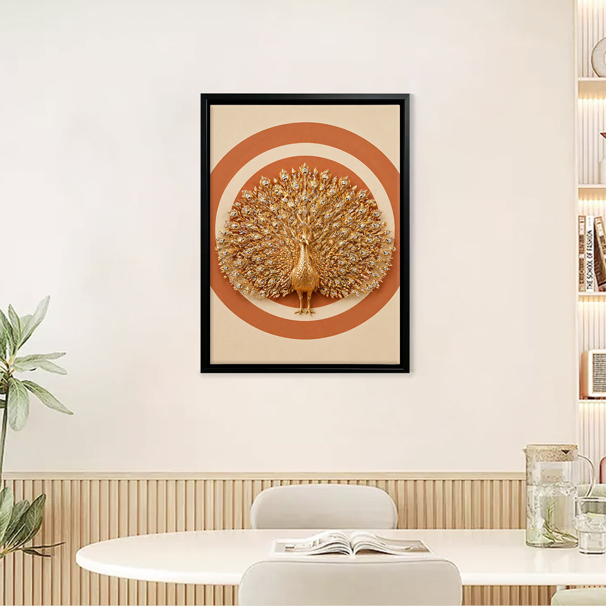Framed Golden Peacock Wall Art, Luxury Ornate Design, Perfect for Home Decor in California