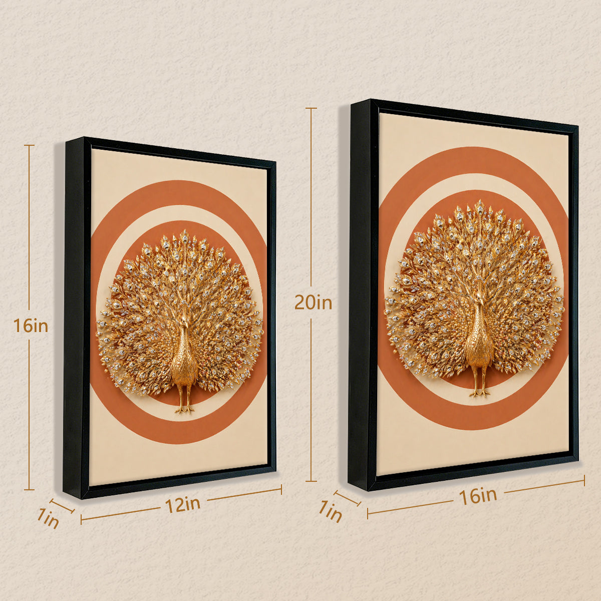 Framed Golden Peacock Wall Art, Luxury Ornate Design, Perfect for Home Decor in California