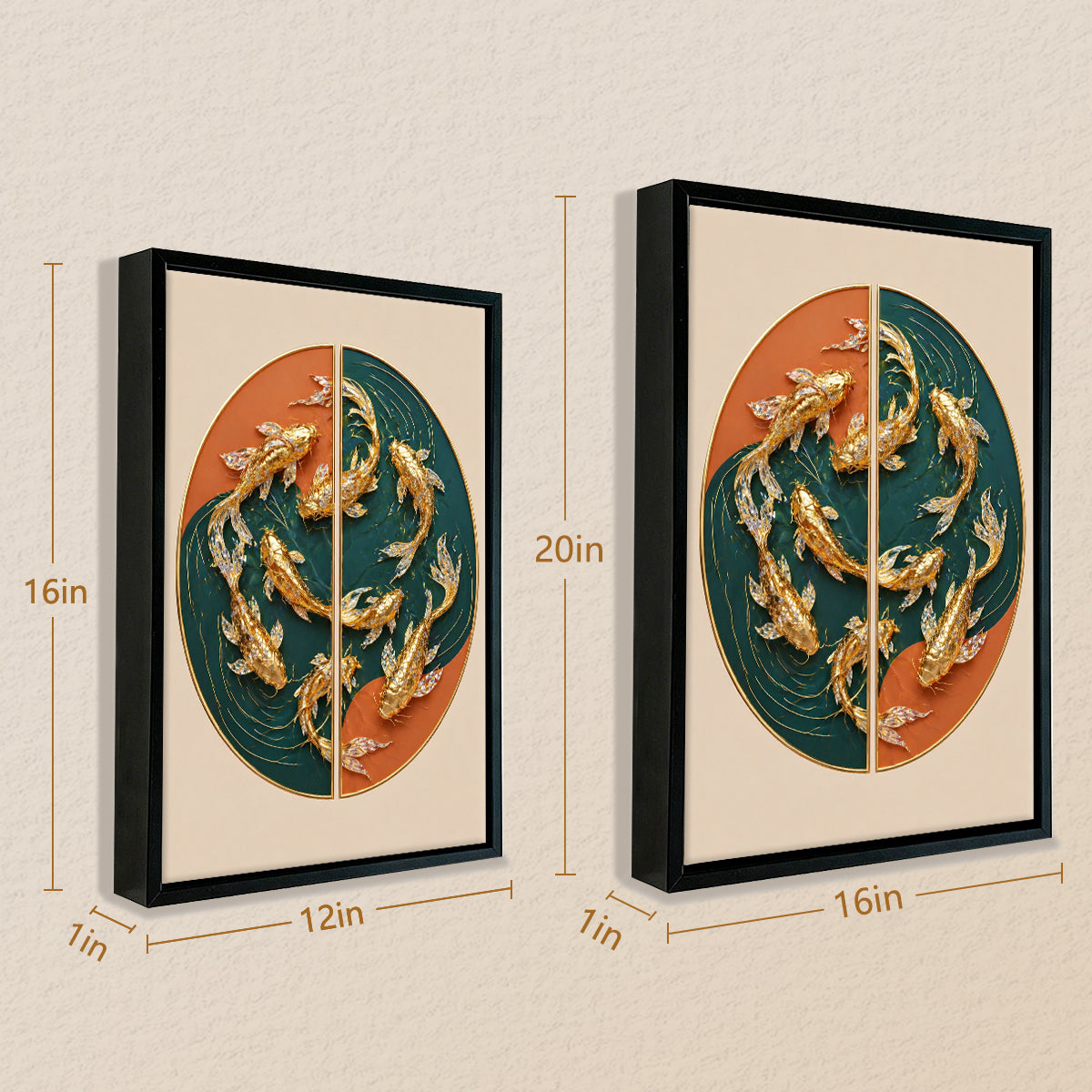 Modern Golden Fish Artwork, Circular Design, Premium Framed Painting for Home Decor, Perfect Gift