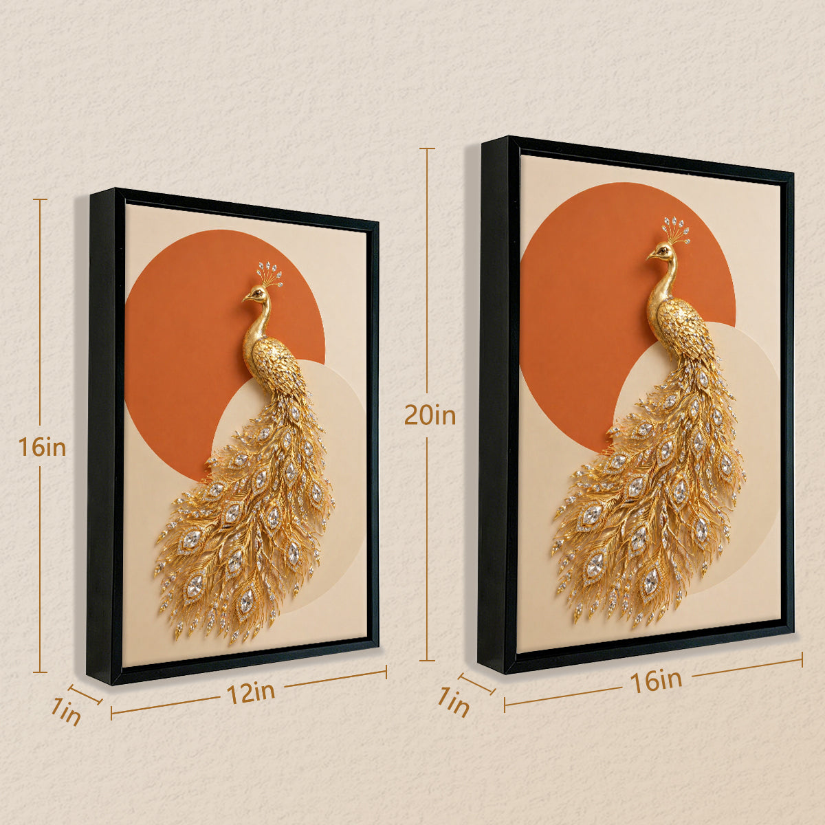Elegant Golden Peacock Wall Art, Modern Luxury Decor with Crystal Accents, Perfect for Living Room or Office