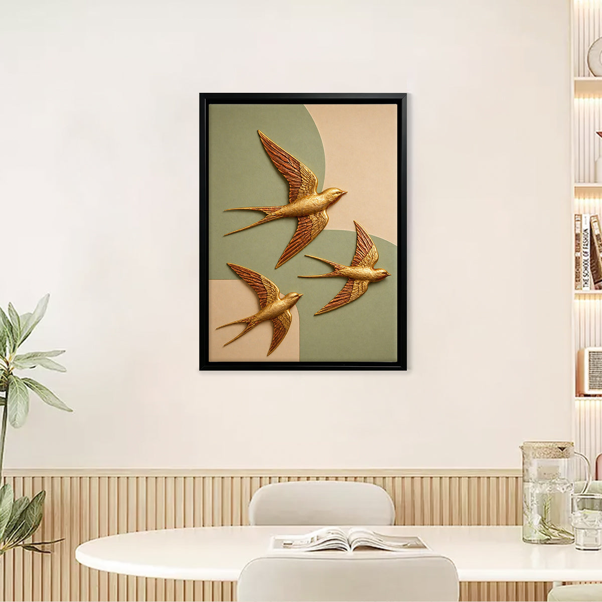 Elegant Golden Swallows Framed Wall Art, Modern Abstract Design, High-Quality Resin Craft, Perfect Home Decor for Any Room