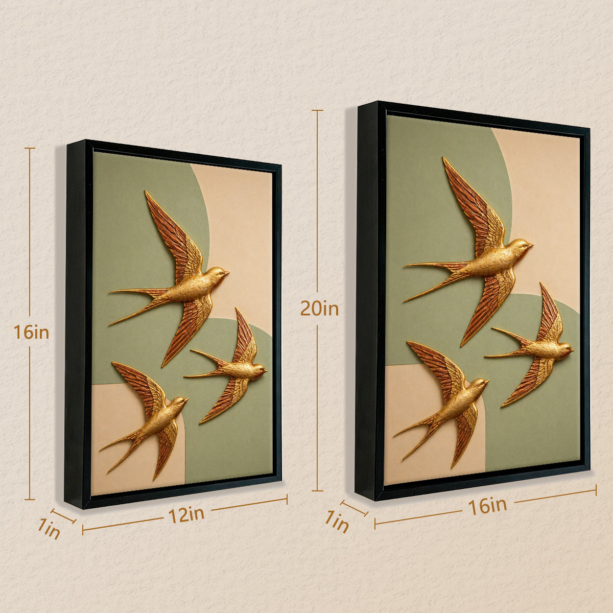 Elegant Golden Swallows Framed Wall Art, Modern Abstract Design, High-Quality Resin Craft, Perfect Home Decor for Any Room