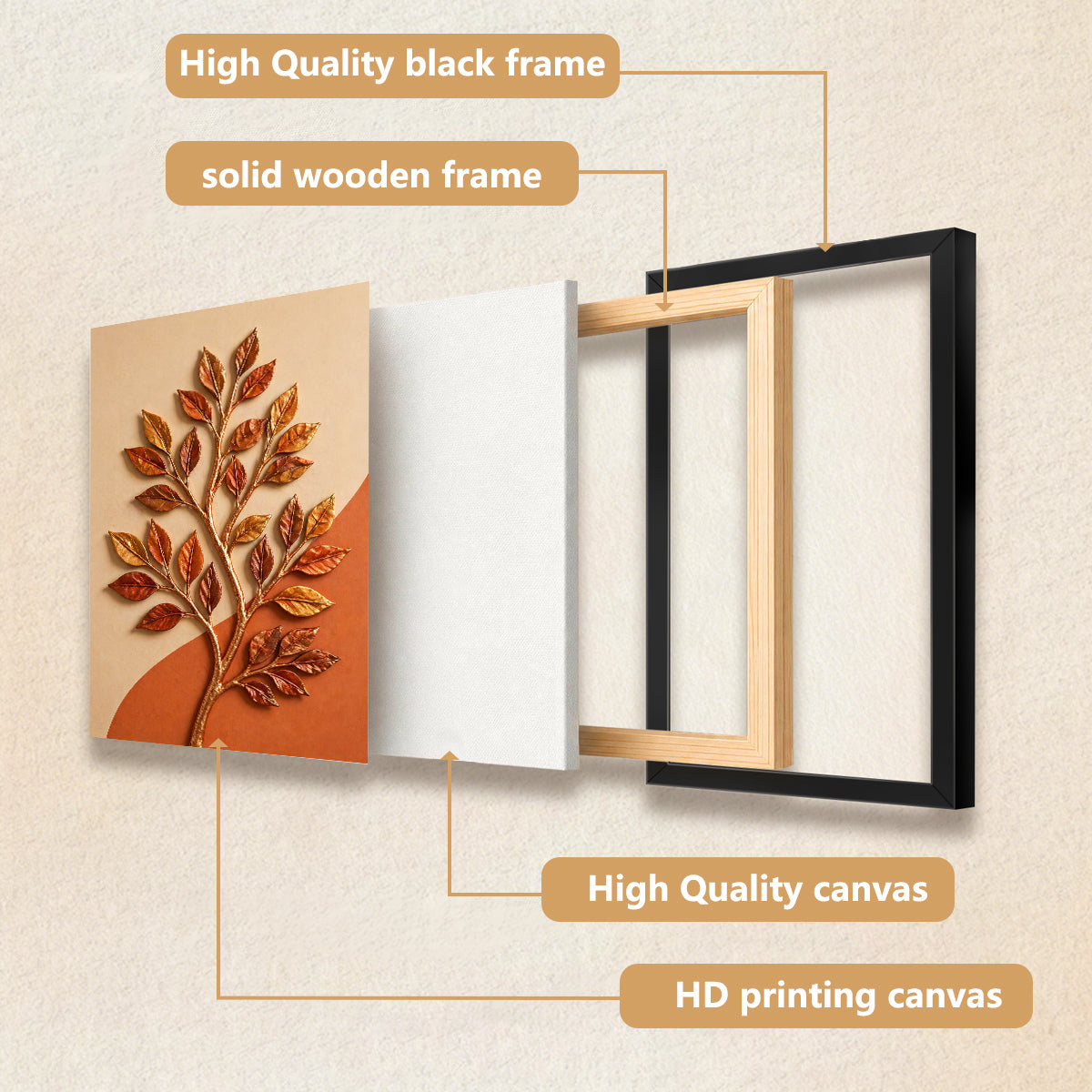 Framed Autumn Leaf Tree Wall Art, Modern Decor, Handcrafted Design, Perfect for Home or Office
